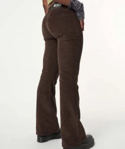 Minga London Clothing Dark Brown Front Pocket Corduroy Flare Pants