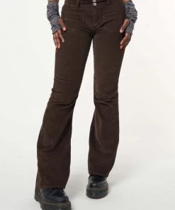 Minga London Clothing Dark Brown Front Pocket Corduroy Flare Pants