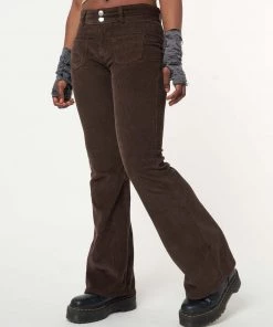 Minga London Clothing Dark Brown Front Pocket Corduroy Flare Pants
