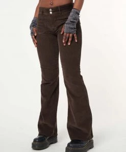 Minga London Clothing Dark Brown Front Pocket Corduroy Flare Pants