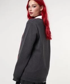 Minga London Clothing Division Grey Black Red Argyle Knitted Jumper