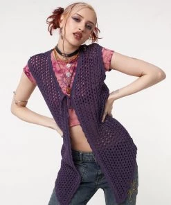 Minga London Elfie Tie Front Knit Sleveless Cardigan Clothing