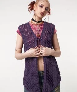 Minga London Elfie Tie Front Knit Sleveless Cardigan Clothing