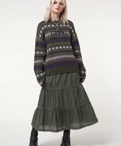 Minga London Foggy Green Ruffle Lace Maxi Skirt