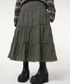 Minga London Foggy Green Ruffle Lace Maxi Skirt