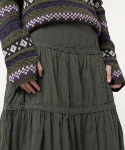 Minga London Foggy Green Ruffle Lace Maxi Skirt