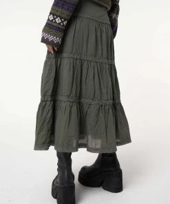 Minga London Foggy Green Ruffle Lace Maxi Skirt