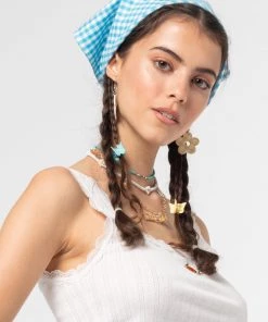 Minga London Sky Blue Gingham Head Scarf Accessories
