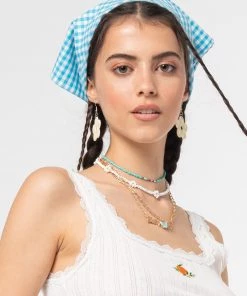 Minga London Sky Blue Gingham Head Scarf Accessories