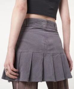 Minga London Clothing Grey Corduroy Pleated Mini Skirt