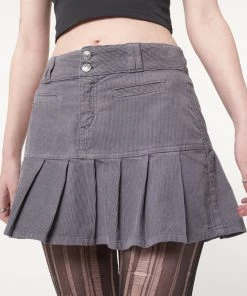 Minga London Clothing Grey Corduroy Pleated Mini Skirt