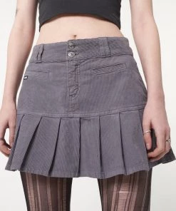 Minga London Clothing Grey Corduroy Pleated Mini Skirt