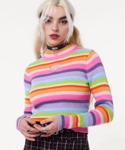 Minga London Clothing Heart Cut-Out Striped Ribbed Top