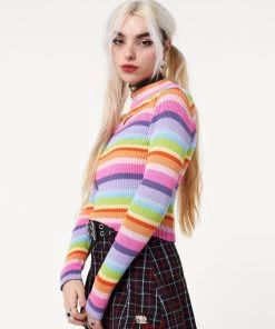 Minga London Clothing Heart Cut-Out Striped Ribbed Top