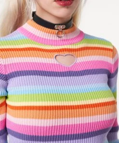 Minga London Clothing Heart Cut-Out Striped Ribbed Top