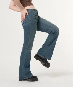 Minga London Jade Overdye Front Pocket Flare Jeans Most Wanted