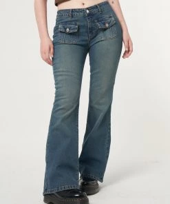 Minga London Jade Overdye Front Pocket Flare Jeans Most Wanted