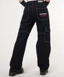 Minga London Jet Black Y2K Contrast Stitch Cargo Pants
