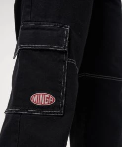 Minga London Jet Black Y2K Contrast Stitch Cargo Pants