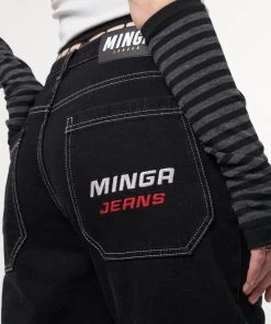 Minga London Jet Black Y2K Contrast Stitch Cargo Pants