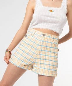Minga London Joy Check Denim Mom Shorts