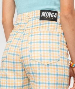 Minga London Joy Check Denim Mom Jeans Clothing