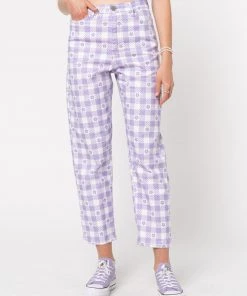 Minga London Clothing Floral Gingham Lilac Check Mom Jeans
