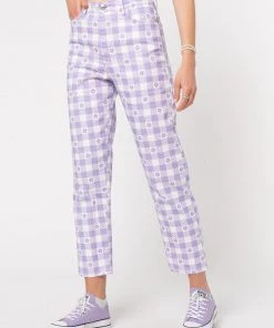 Minga London Clothing Floral Gingham Lilac Check Mom Jeans