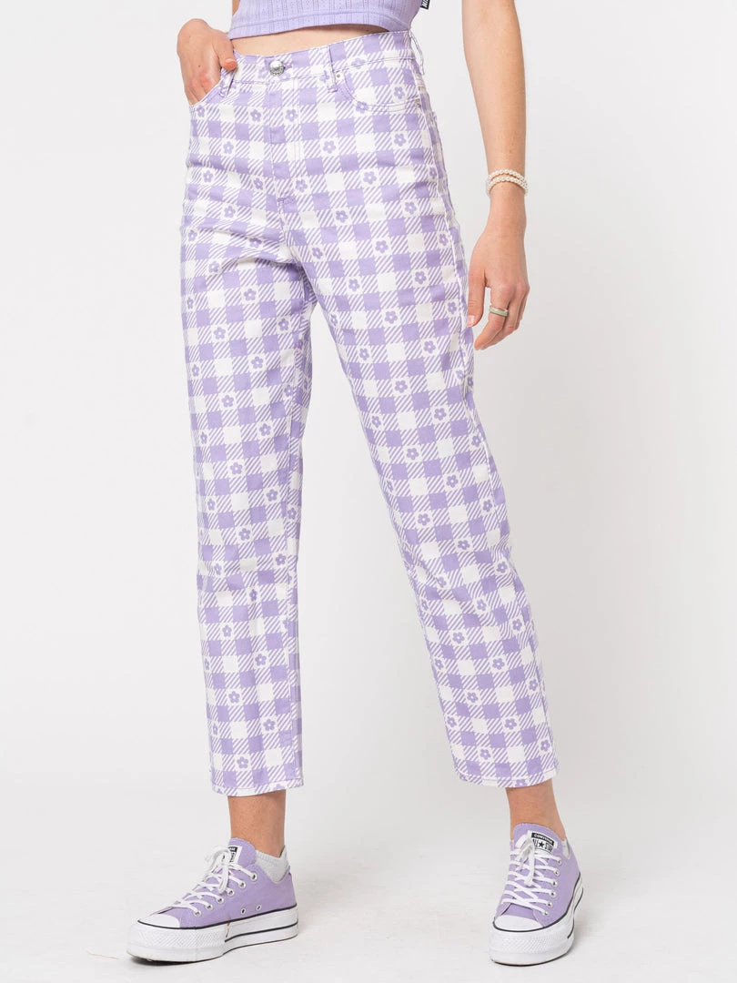 Minga London Clothing Floral Gingham Lilac Check Mom Jeans