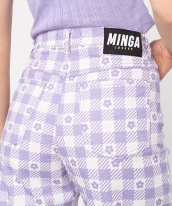 Minga London Clothing Floral Gingham Lilac Check Mom Jeans