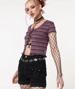 Minga London Most Wanted Lily Striped Tie Front Crop Top