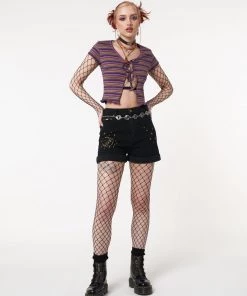 Minga London Most Wanted Lily Striped Tie Front Crop Top