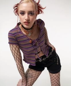 Minga London Most Wanted Lily Striped Tie Front Crop Top