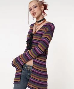 Minga London Most Wanted Luna Striped Tie Front Knit Cardigan