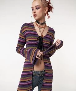 Minga London Most Wanted Luna Striped Tie Front Knit Cardigan