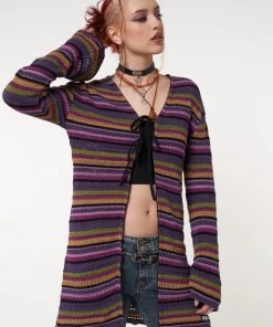 Minga London Most Wanted Luna Striped Tie Front Knit Cardigan