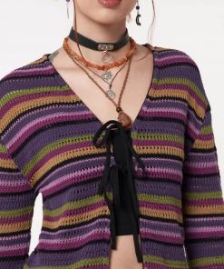 Minga London Most Wanted Luna Striped Tie Front Knit Cardigan