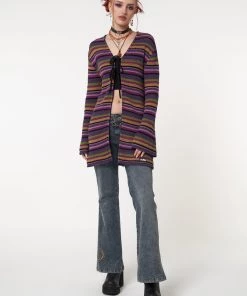 Minga London Most Wanted Luna Striped Tie Front Knit Cardigan