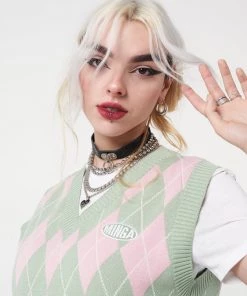 Minga London Milkshake Argyle Knitted Sweater Vest Clothing