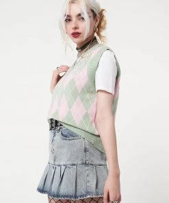 Minga London Milkshake Argyle Knitted Sweater Vest Clothing
