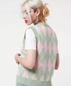 Minga London Milkshake Argyle Knitted Sweater Vest Clothing