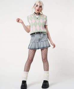 Minga London Milkshake Argyle Knitted Sweater Vest Clothing