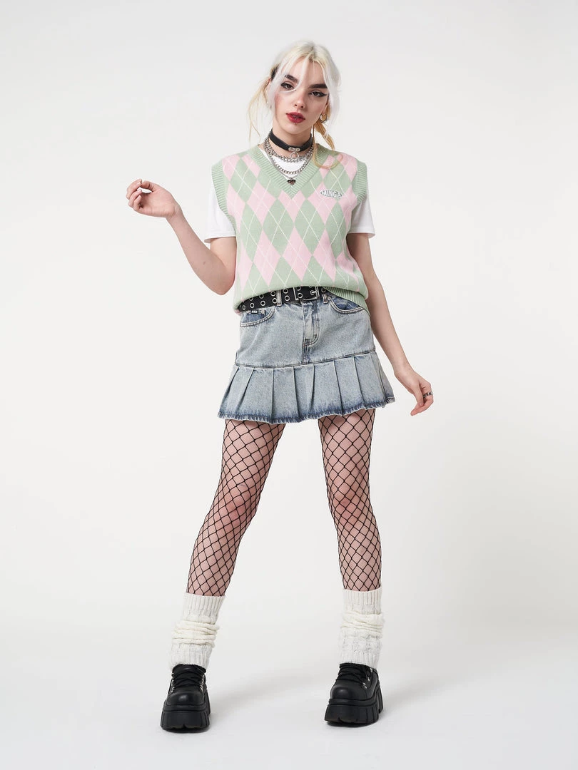 Minga London Milkshake Argyle Knitted Sweater Vest Clothing