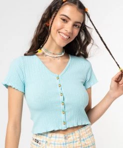 Minga London Clothing Blue Mist Ruffle Button-Down Top