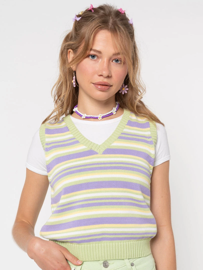 Minga London Pastel Striped Knit Sweater Vest Clothing