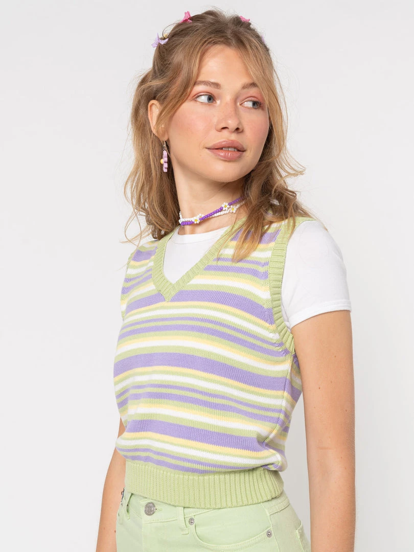 Minga London Pastel Striped Knit Sweater Vest Clothing