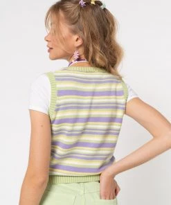 Minga London Pastel Striped Knit Sweater Vest Clothing