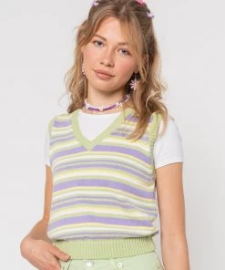 Minga London Pastel Striped Knit Sweater Vest Clothing