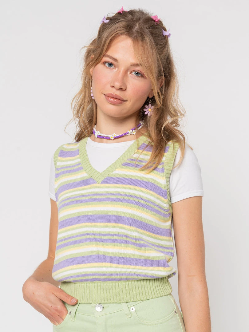 Minga London Pastel Striped Knit Sweater Vest Clothing