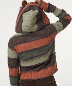 Minga London Pixie Striped Zip Up Hood Knit Cardigan